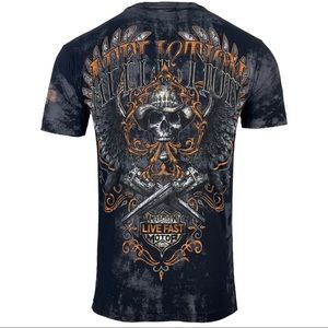 Affliction Men's T-Shirt AC OUTBACK Skull Biker Black Tattoo S-5XL